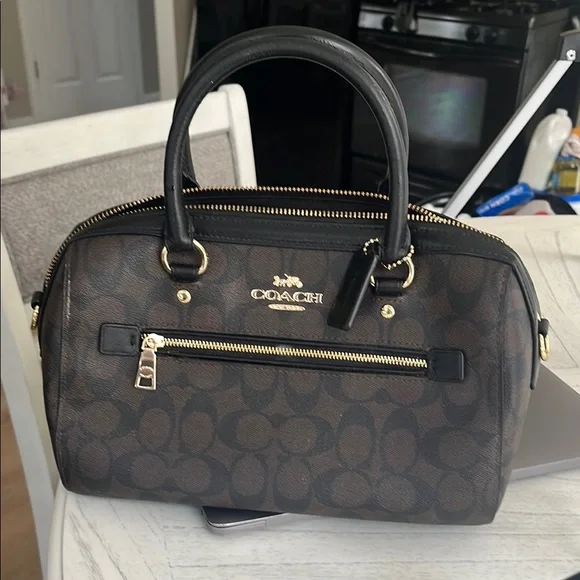 Coach Brown and Black Satchel with Gold Hardware - Picture 1 of 6